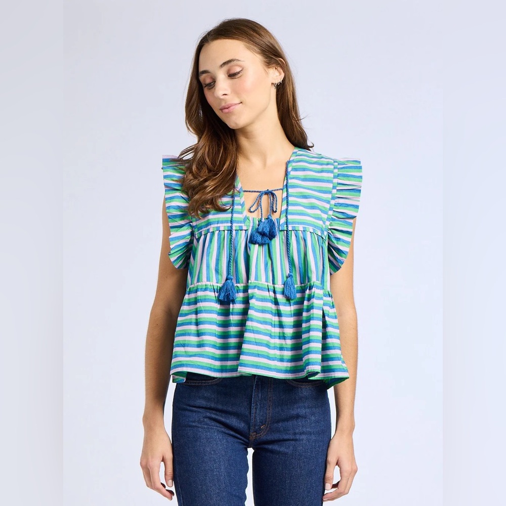 NEW Mille Chelsea Top in Bubblegum Stripe Pink White Tassel, XS - Picture 12 of 15